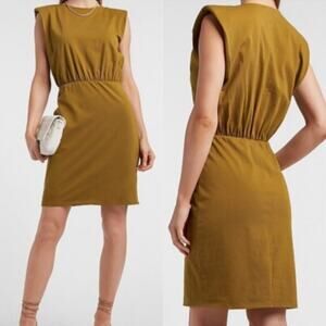 Express Khaki Green Shoulder Pad Cap Sleeve Mini Dress